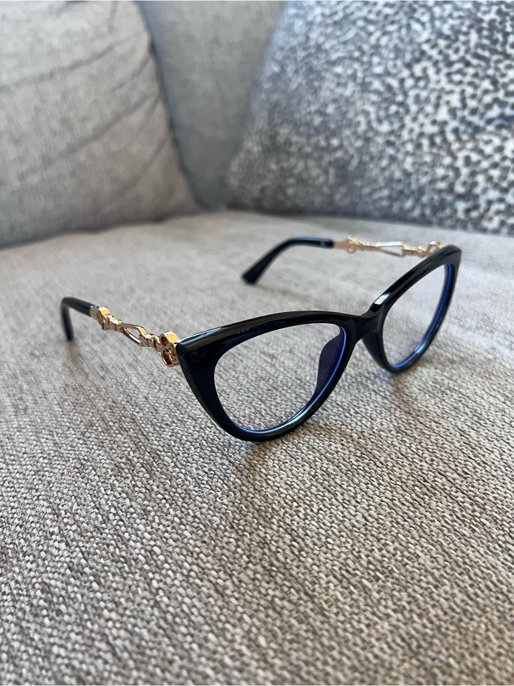 Chanel Black Cat-Eye Glasses with Gold Chain Accent